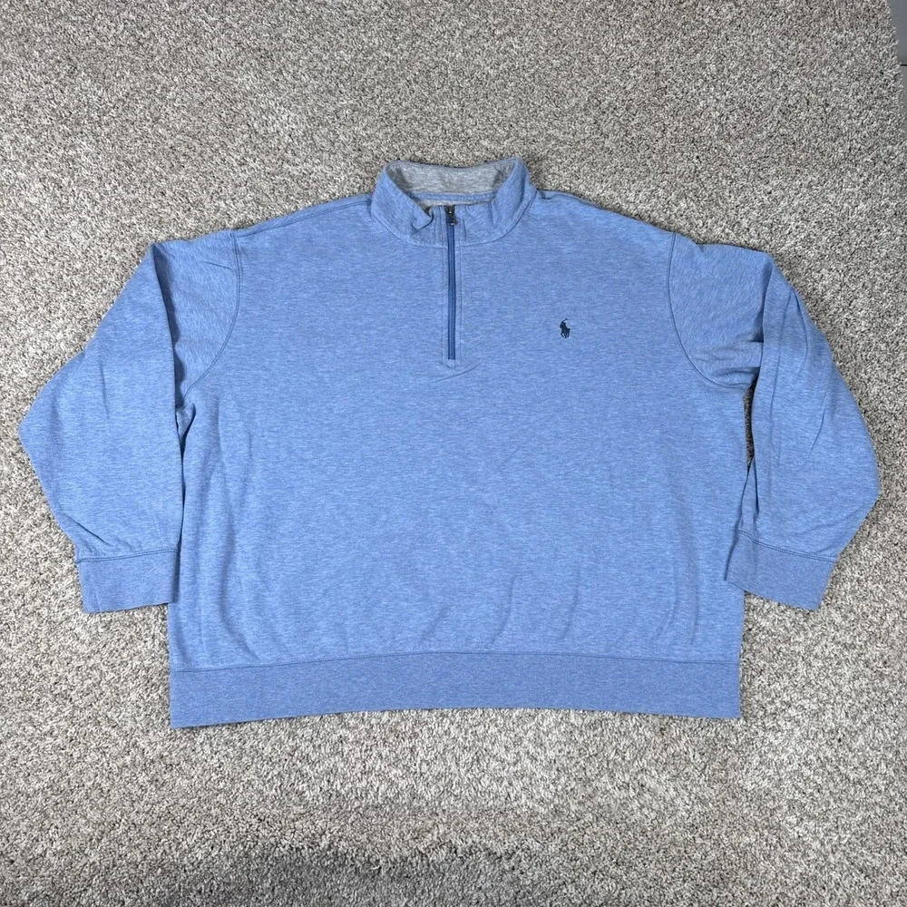 Polo Ralph Lauren Quarter Zip Mens 2XB Performance Pullover Heather Blue Sweater
